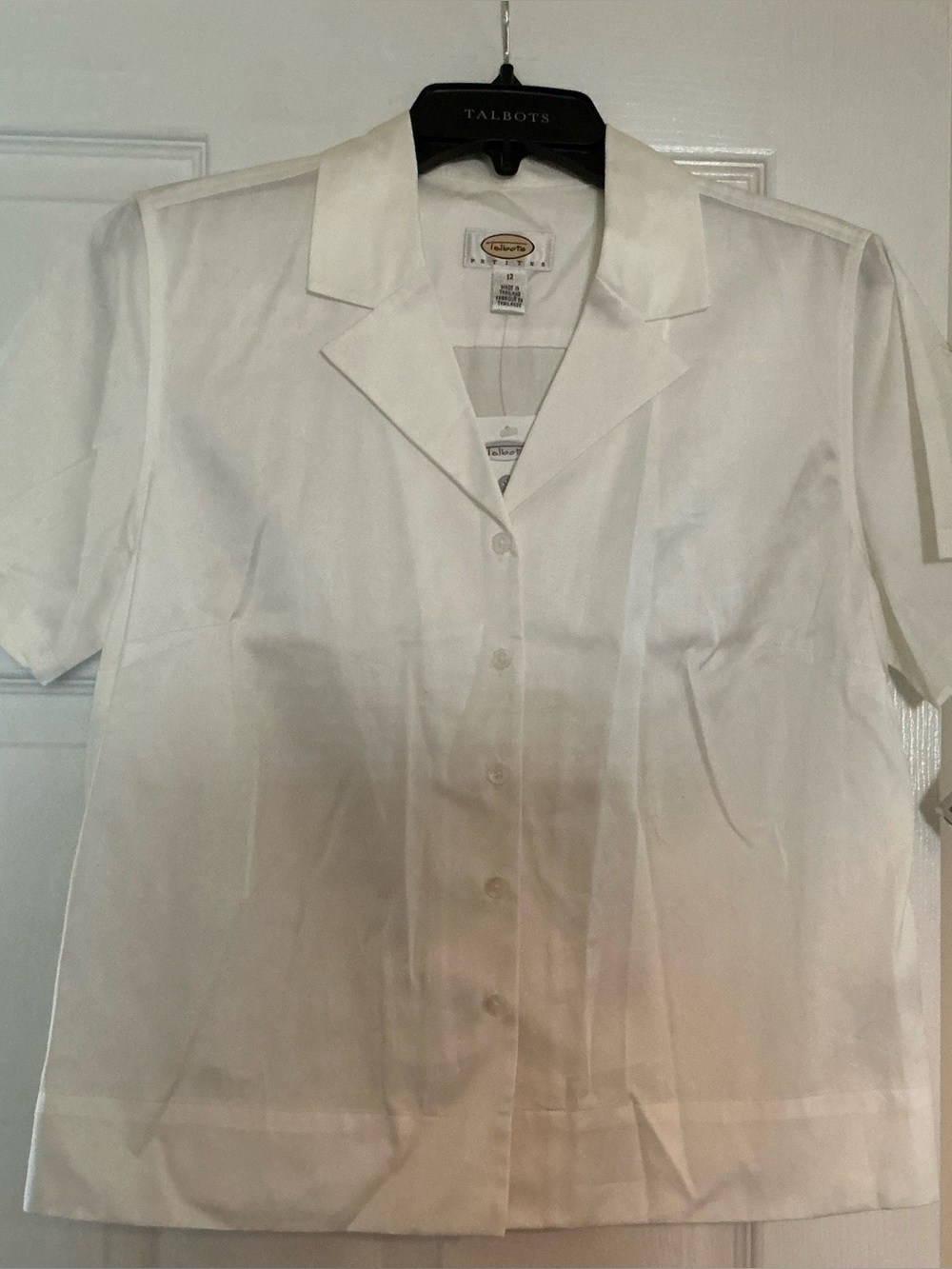 Talbots White Short Sleeve Camp Collar Button-Down Shirt